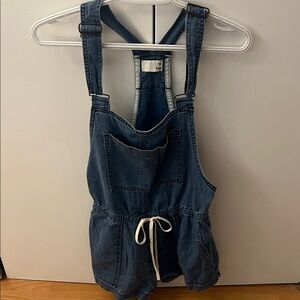 Wilfred denim blue overall romper with bib pocket